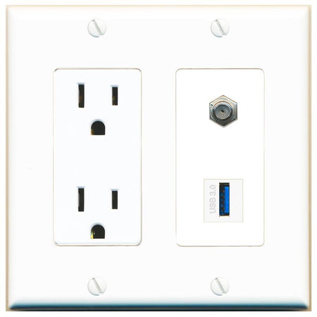 COAX USB-3 Wall Plate [White]