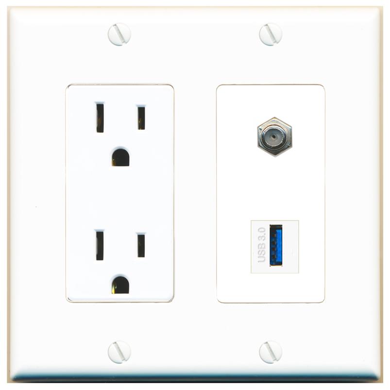 COAX USB-3 Wall Plate [White]