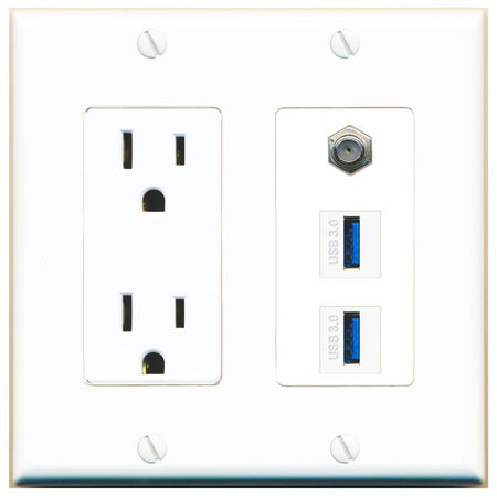 1 COAX 2 USB-3 Wall Plate [White]