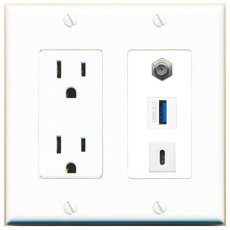 1 COAX 1 USB-3 1 USBC Wall Plate [White]