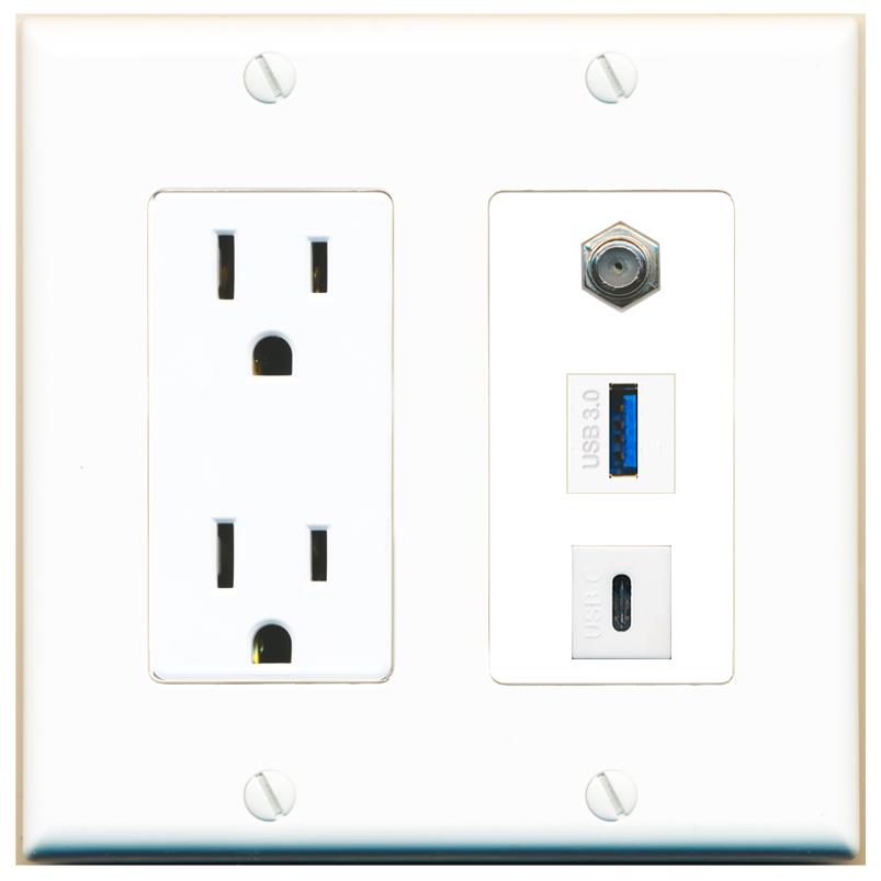 1 COAX 1 USB-3 1 USBC Wall Plate [White]