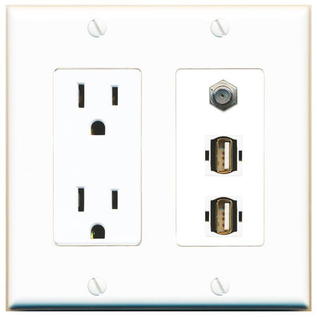 1 COAX 2 USB2 Wall Plate [White]