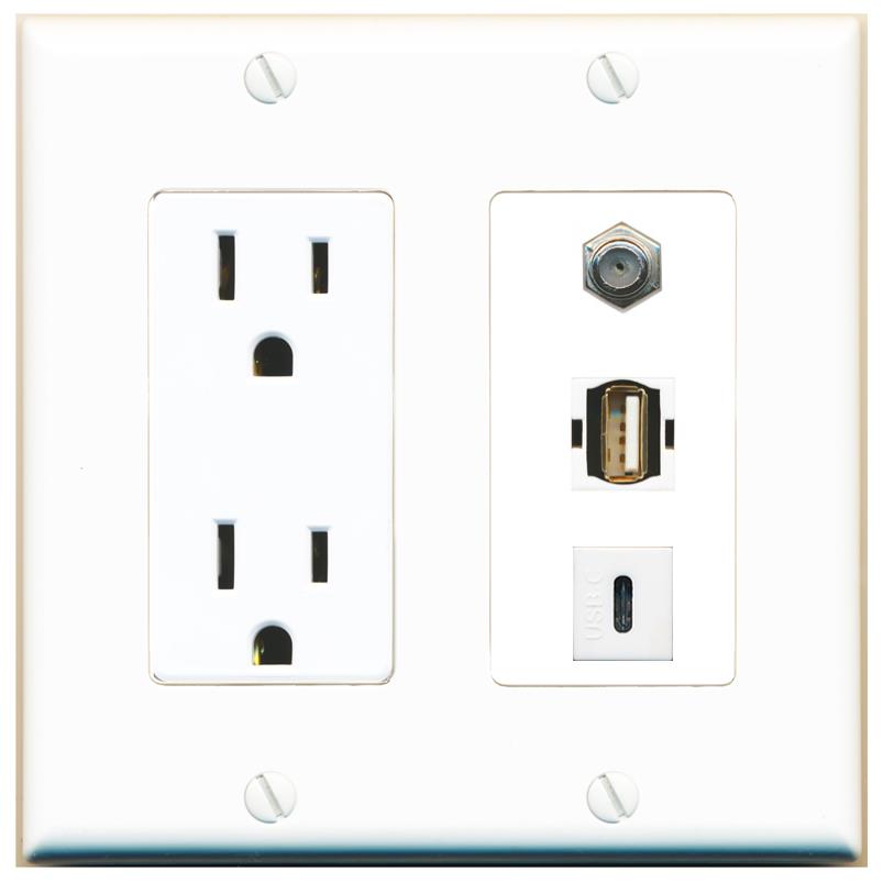 1 COAX 1 USB2 1 USBC Wall Plate [White]