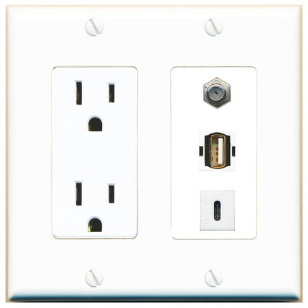 1 COAX 1 USB2 1 USBC Wall Plate [White]