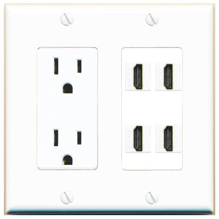 RiteAV 4 HDMI Wall Plate with 15A Power Outlet [White]