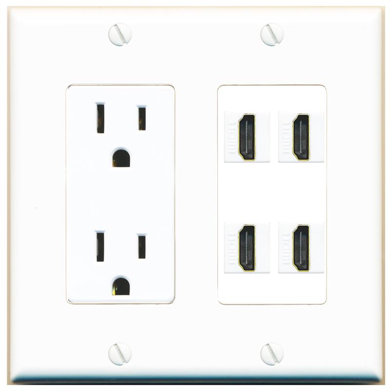 RiteAV 4 HDMI Wall Plate with 15A Power Outlet [White]