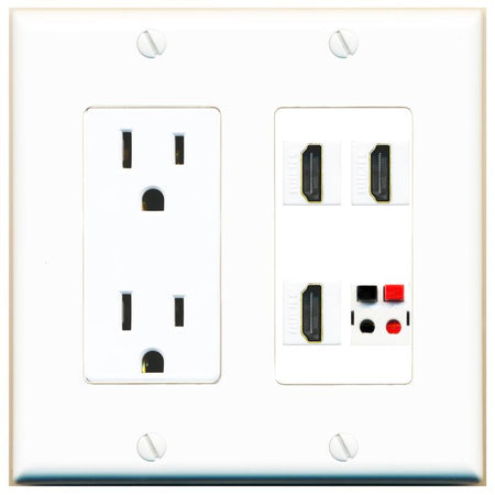 RiteAV 3 HDMI SPEAKER Wall Plate with 15A Power Outlet [White]