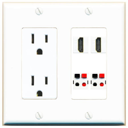 RiteAV 2 HDMI 2 SPEAKER Wall Plate with 15A Power Outlet [White]