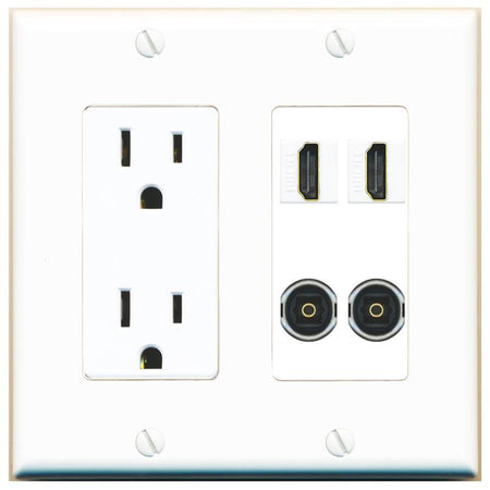RiteAV 2 HDMI 2 TOSLINK Wall Plate with 15A Power Outlet [White]