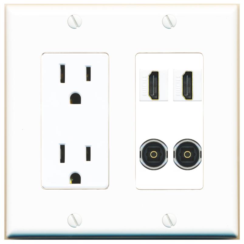 RiteAV 2 HDMI 2 TOSLINK Wall Plate with 15A Power Outlet [White]