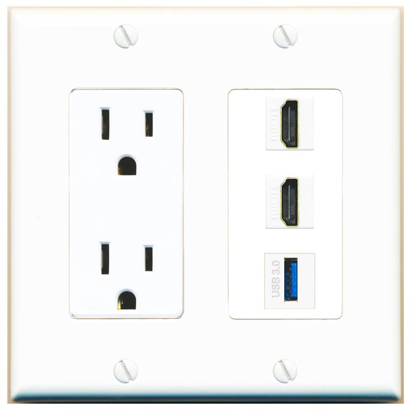 2 HDMI 1 USB-3 Wall Plate [White]