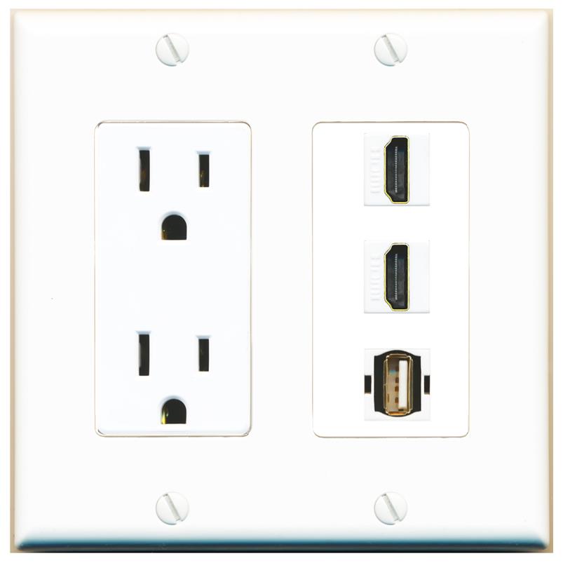 2 HDMI 1 USB2 Wall Plate [White]