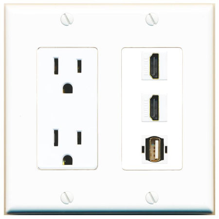 2 HDMI 1 USB2 Wall Plate [White]
