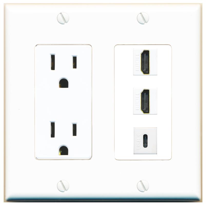 2 HDMI 1 USBC Wall Plate [White]