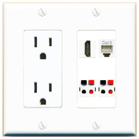 RiteAV HDMI PHONE 2 SPEAKER Wall Plate with 15A Power Outlet [White]
