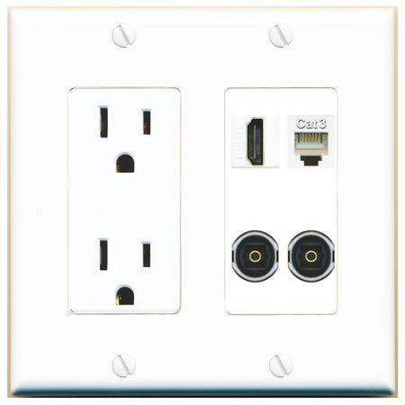 RiteAV HDMI PHONE 2 TOSLINK Wall Plate with 15A Power Outlet [White]