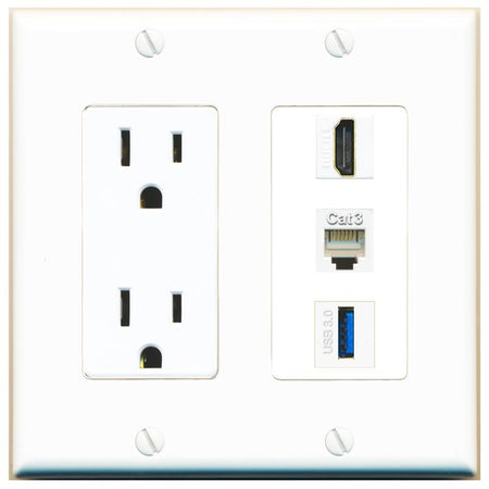 1 HDMI 1 PHONE 1 USB-3 Wall Plate [White]