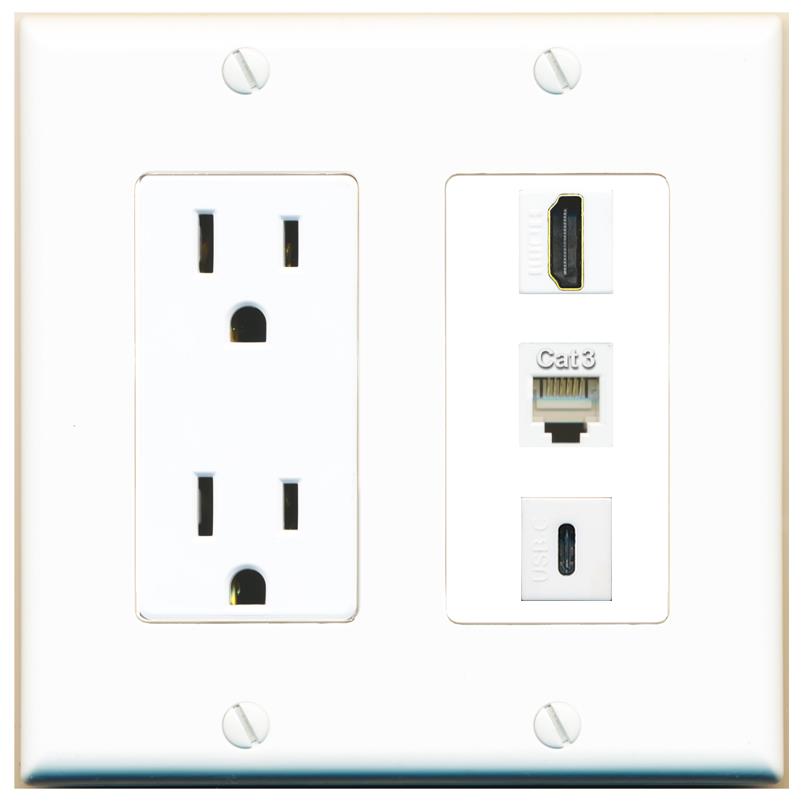 1 HDMI 1 PHONE 1 USBC Wall Plate [White]