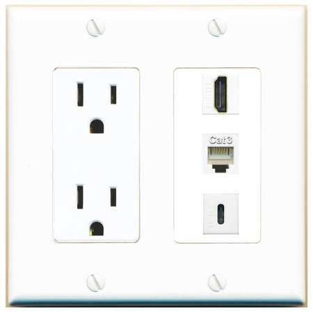 1 HDMI 1 PHONE 1 USBC Wall Plate [White]