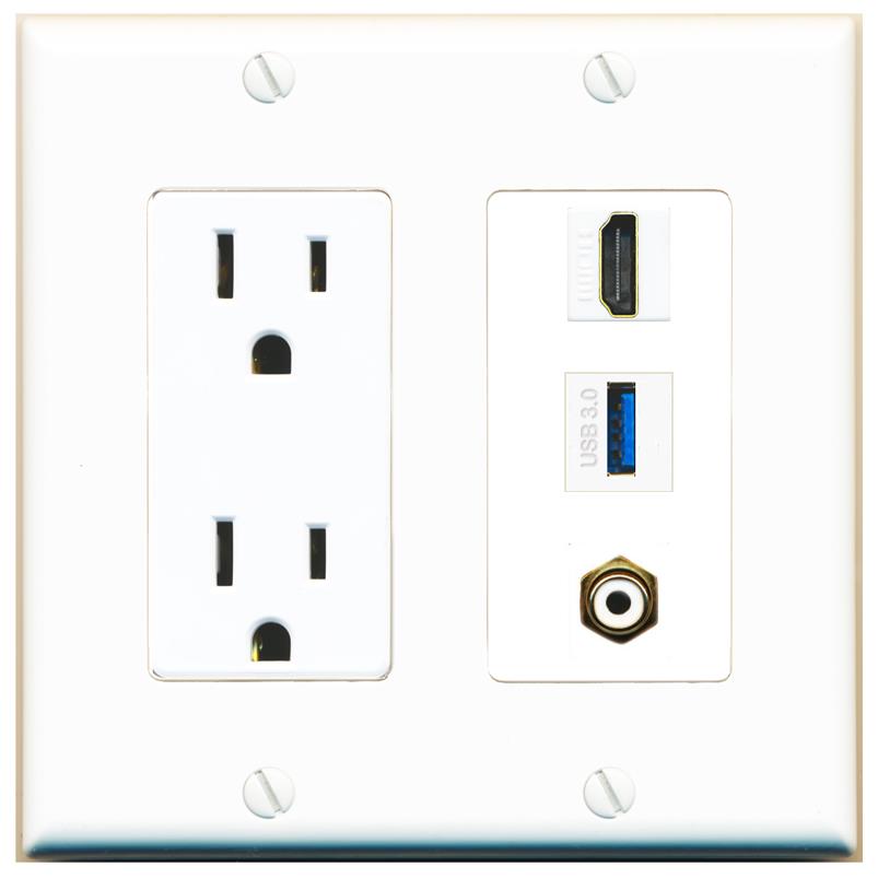 1 HDMI 1 RCA-WHITE 1 USB-3 Wall Plate [White]