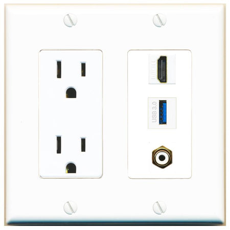 1 HDMI 1 RCA-WHITE 1 USB-3 Wall Plate [White]