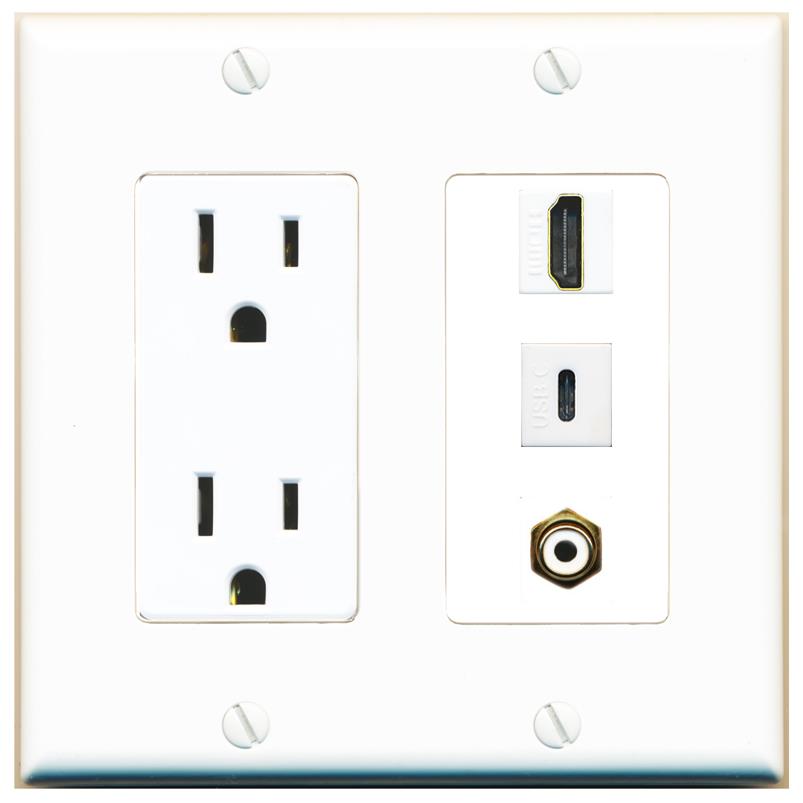1 HDMI 1 RCA-WHITE 1 USBC Wall Plate [White]