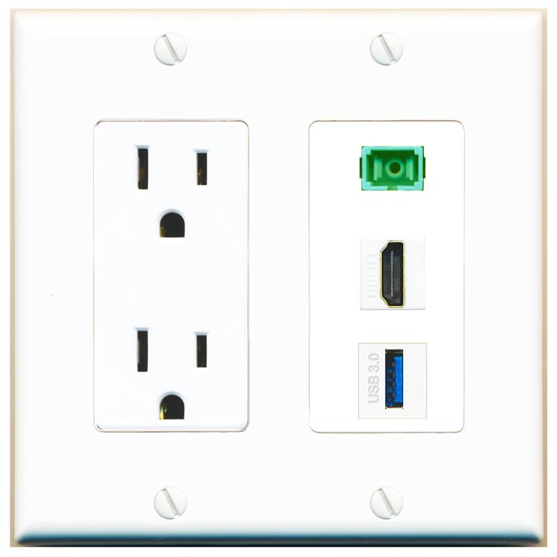 1 HDMI 1 SC-APC-SX 1 USB-3 Wall Plate [White]