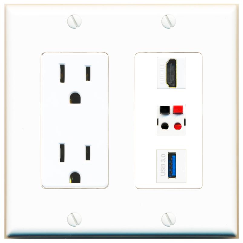 1 HDMI 1 SPEAKER 1 USB-3 Wall Plate [White]