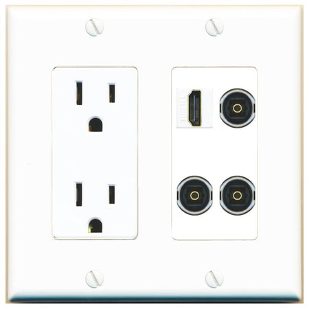 RiteAV HDMI 3 TOSLINK Wall Plate with 15A Power Outlet [White]