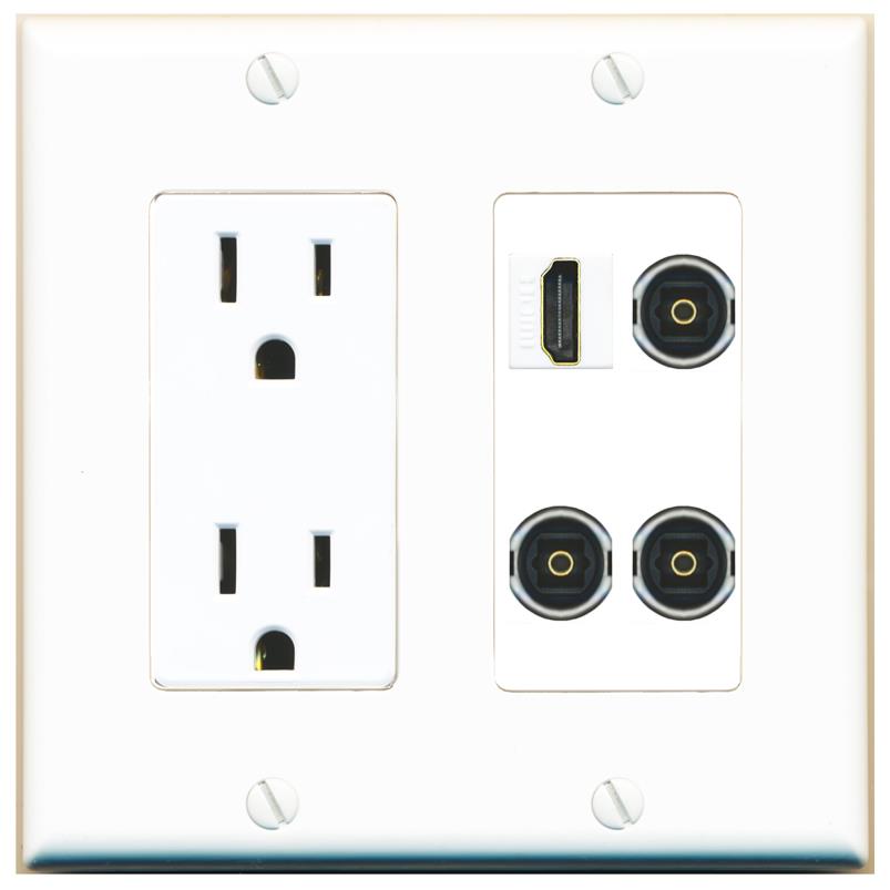 RiteAV HDMI 3 TOSLINK Wall Plate with 15A Power Outlet [White]
