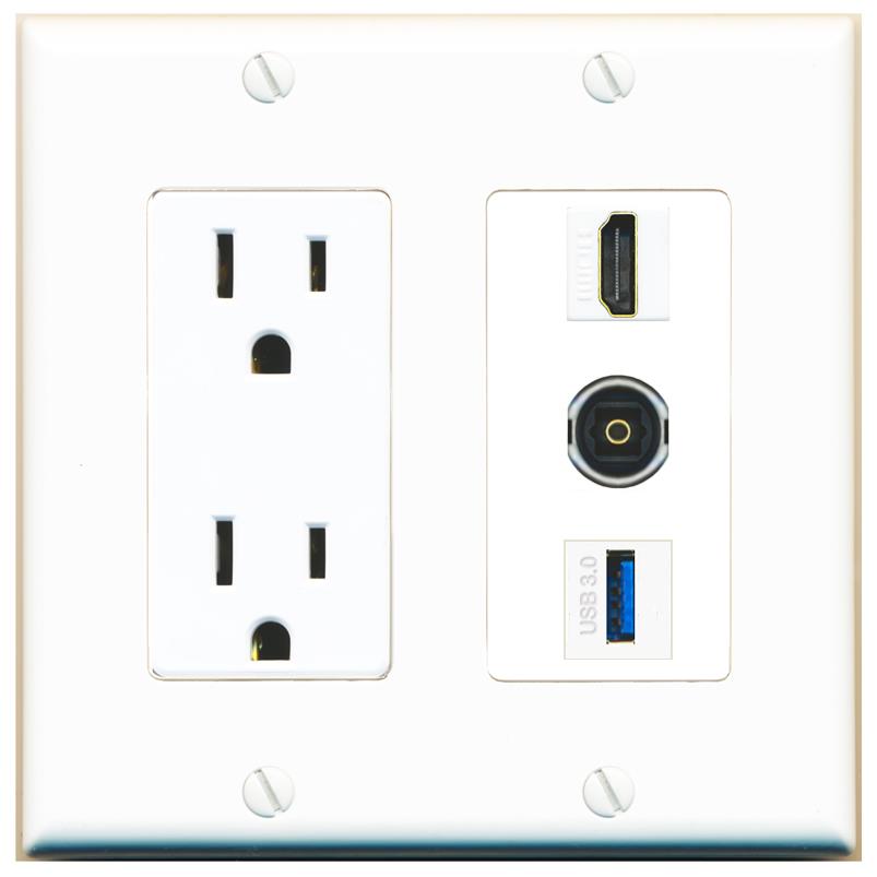 1 HDMI 1 TOSLINK 1 USB-3 Wall Plate [White]