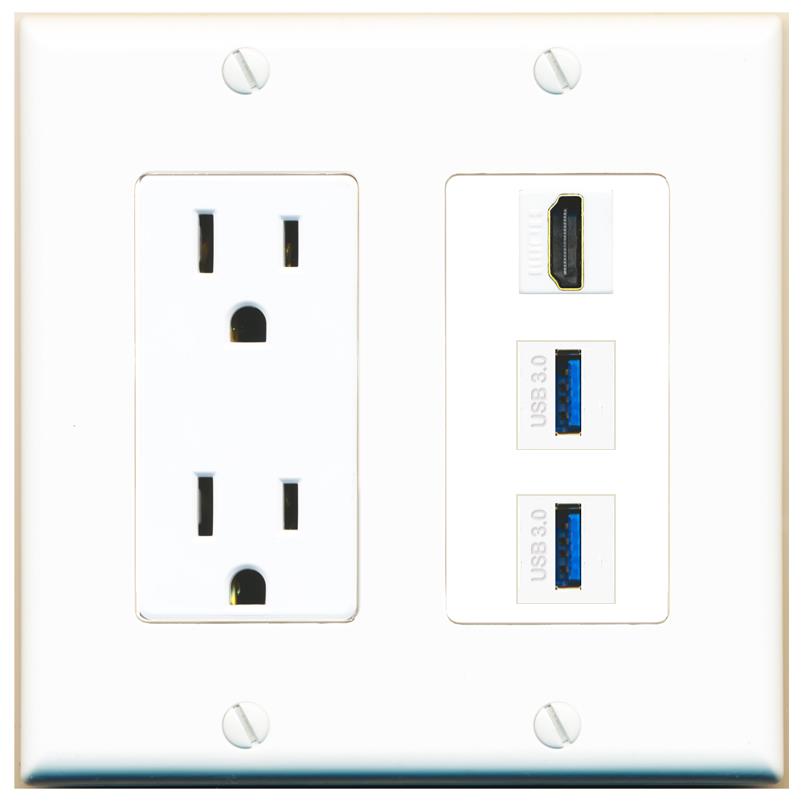 1 HDMI 2 USB-3 Wall Plate [White]