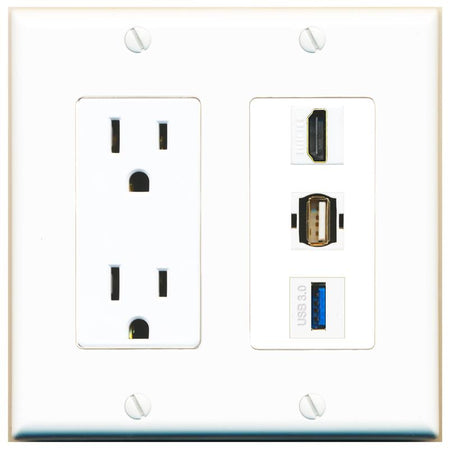 1 HDMI 1 USB-3 1 USB2 Wall Plate [White]