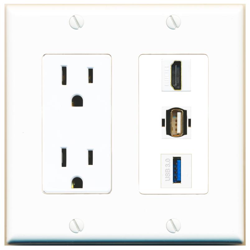1 HDMI 1 USB-3 1 USB2 Wall Plate [White]