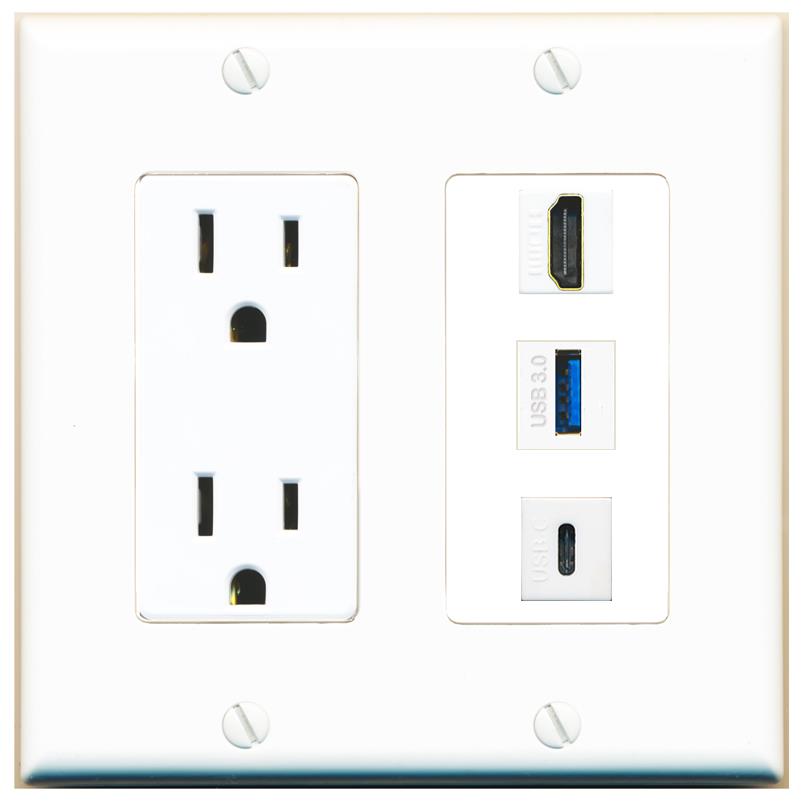 1 HDMI 1 USB-3 1 USBC Wall Plate [White]