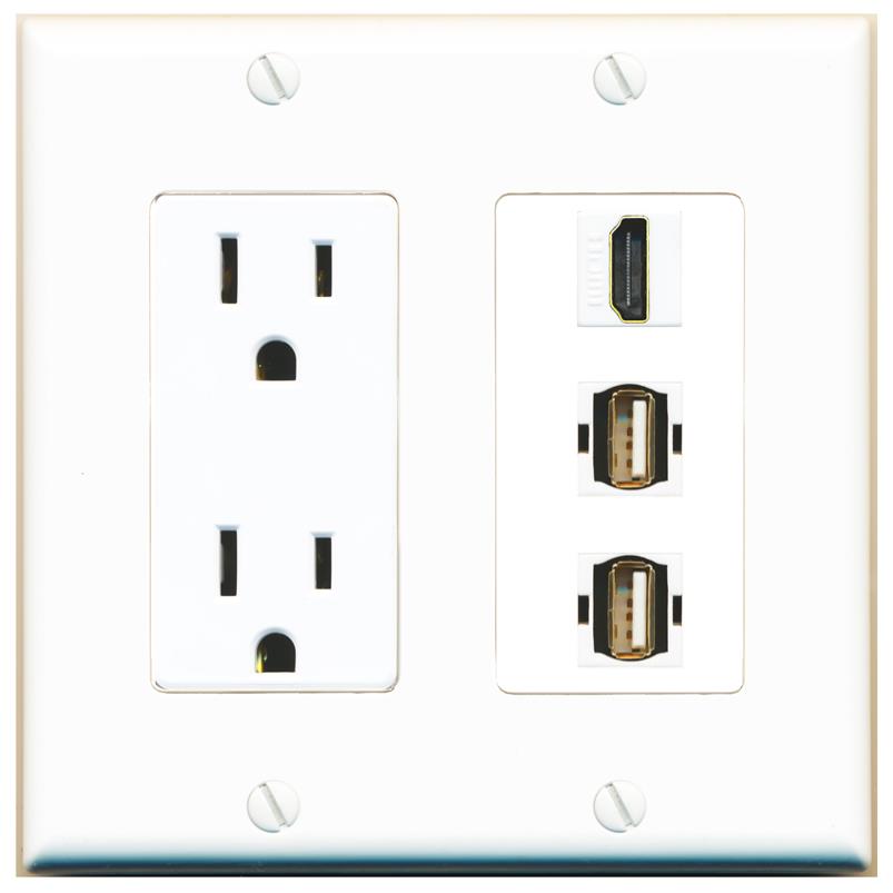 1 HDMI 2 USB2 Wall Plate [White]