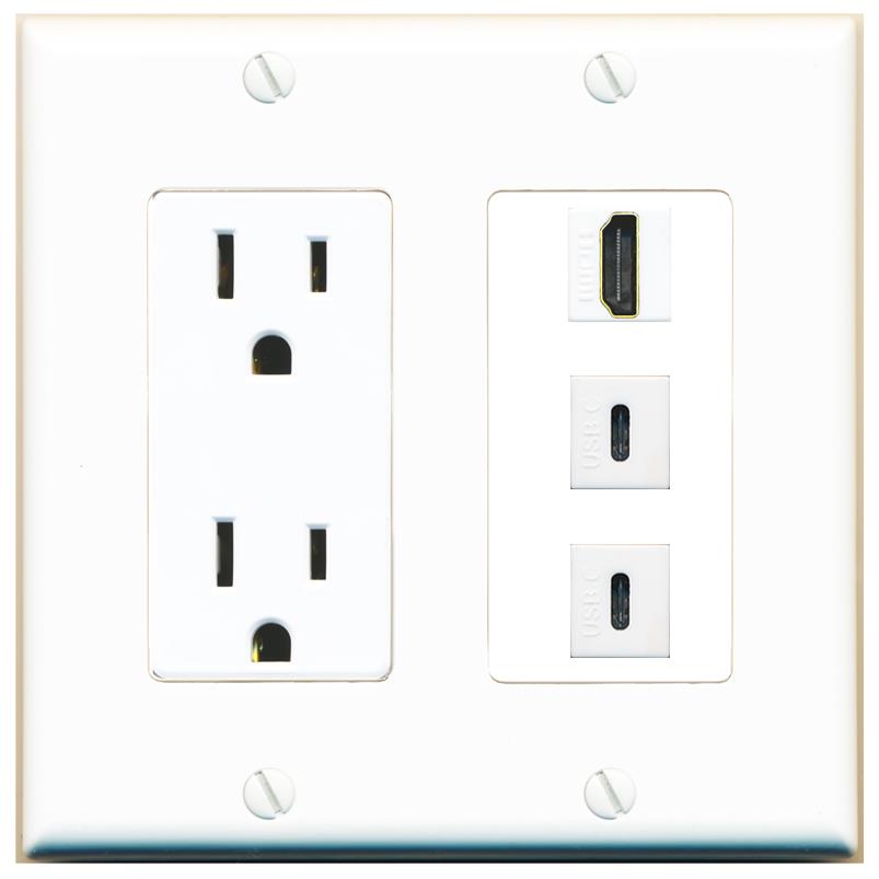 1 HDMI 2 USBC Wall Plate [White]