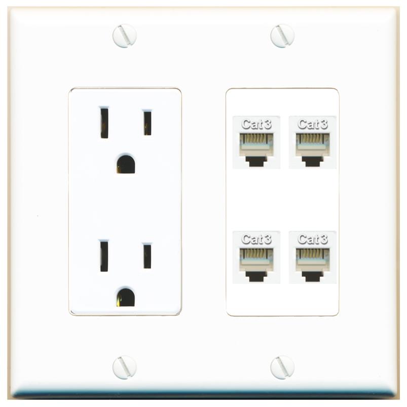 RiteAV 4 PHONE Wall Plate with 15A Power Outlet [White]