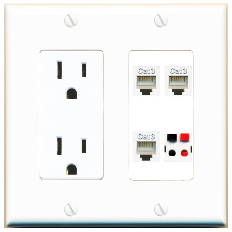 RiteAV 3 PHONE SPEAKER Wall Plate with 15A Power Outlet [White]