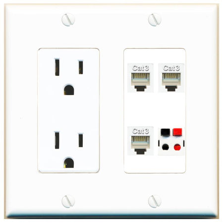 RiteAV 3 PHONE SPEAKER Wall Plate with 15A Power Outlet [White]