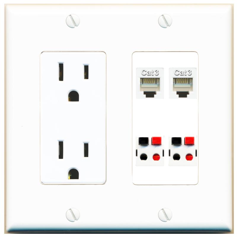 RiteAV 2 PHONE 2 SPEAKER Wall Plate with 15A Power Outlet [White]