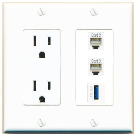 2 PHONE 1 USB-3 Wall Plate [White]