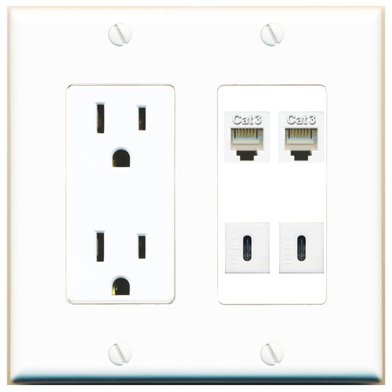 RiteAV 2 PHONE 2 USBC Wall Plate with 15A Power Outlet [White]
