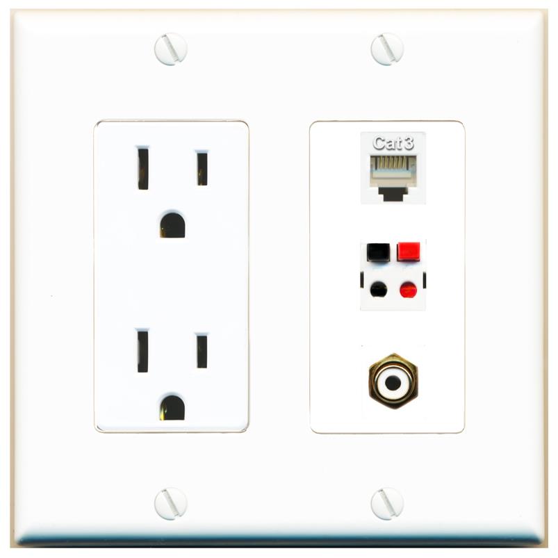 1 PHONE 1 RCA-WHITE 1 SPEAKER Wall Plate [White]