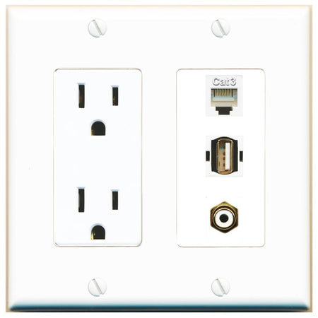 1 PHONE 1 RCA-WHITE 1 USB2 Wall Plate [White]