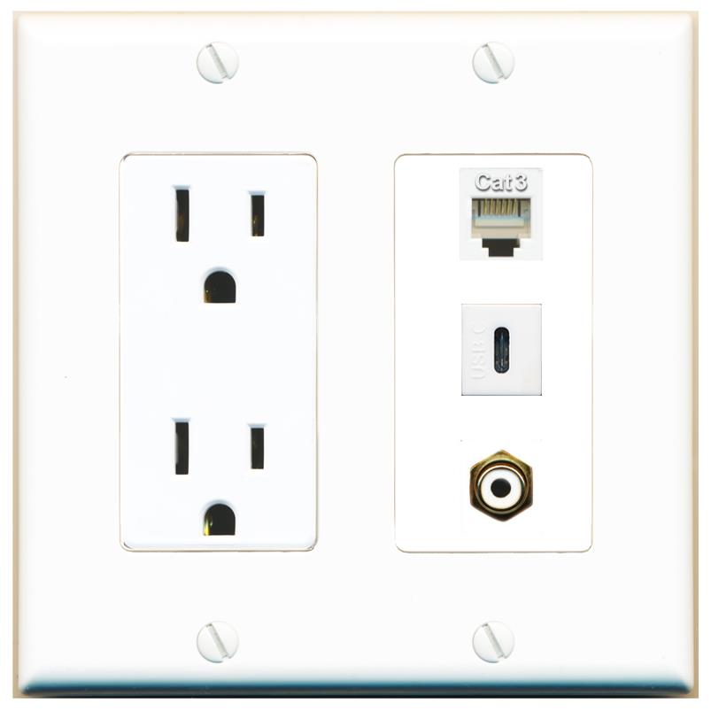 1 PHONE 1 RCA-WHITE 1 USBC Wall Plate [White]
