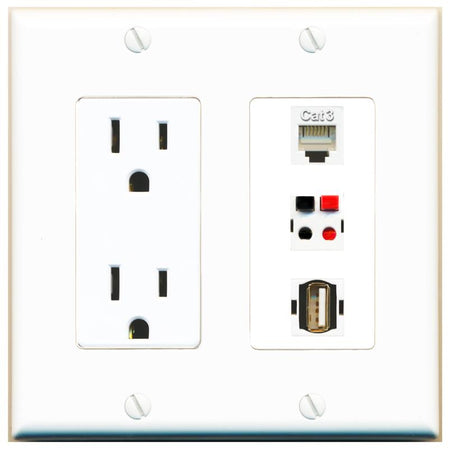1 PHONE 1 SPEAKER 1 USB2 Wall Plate [White]