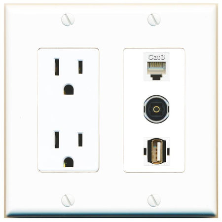 1 PHONE 1 TOSLINK 1 USB2 Wall Plate [White]
