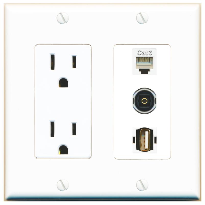 1 PHONE 1 TOSLINK 1 USB2 Wall Plate [White]