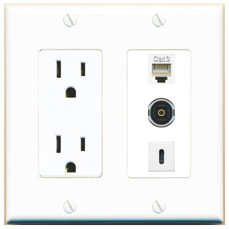 1 PHONE 1 TOSLINK 1 USBC Wall Plate [White]